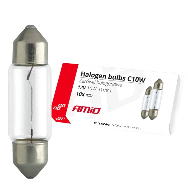 Becuri Cu Halogen C10w Festoon 41mm 12v 10buc Amio 02557