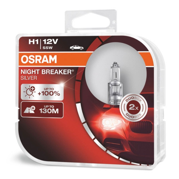 Bec Cu Halogen Osram H1 12v 55w P14,5s Night Breaker Silver +100% /2 Buc Amio O-64150NBS-HCB