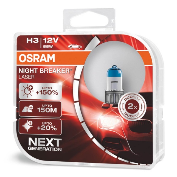 Bec Cu Halogen Osram H3 12v 55w Pk22s Night Breaker Laser +150%/2 Buc Amio O-64151NL-HCB