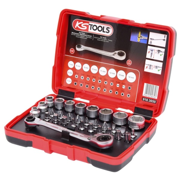 Ks Tools Set Chei Tubulare Drepte Si Set Biti 1/4" 31 Piese 918.3050