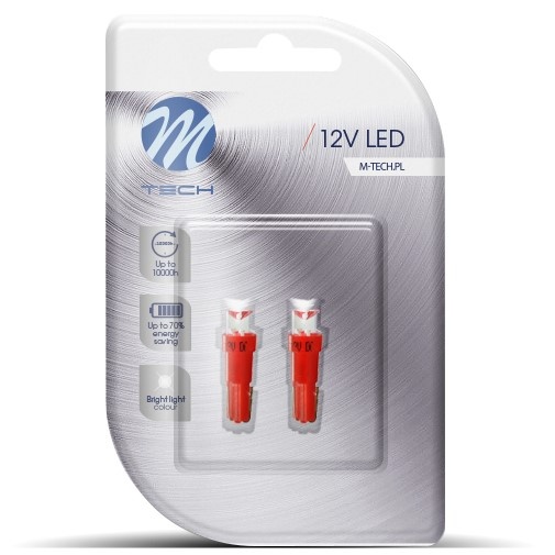 Set 2 Buc Bec Led M-Tech T5W 12V W2X4,6D Rosu LB002R