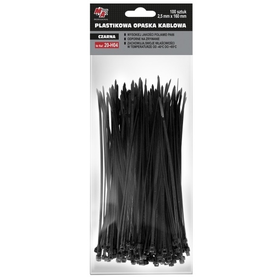 MA Professional Set 100 Buc Colier Plastic 2,5X160MM Negru 20-H04