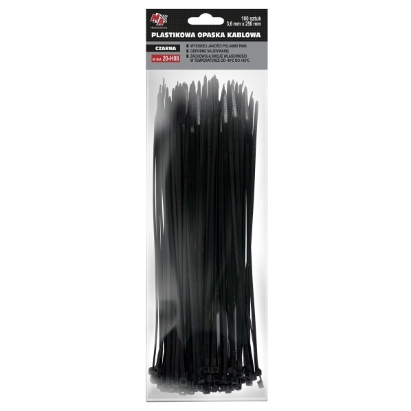 MA Professional Set 100 Buc Colier Plastic 3,6X250MM Negru 20-H08