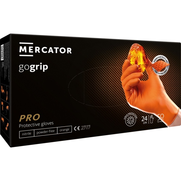 Set 50 Buc Manusi Nitril Mercator GoGrip Portocaliu Marimea L MER20336