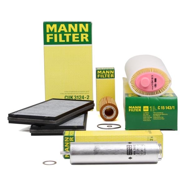 Pachet Revizie Filtru Aer + Polen + Ulei + Combustibil Mann Filter Bmw Seria 7 E65, E66, E67 2001-2009 730d 730Ld 204/211/218/231PS C15143/1+CUK3124-2+HU721/4X+WK5002X