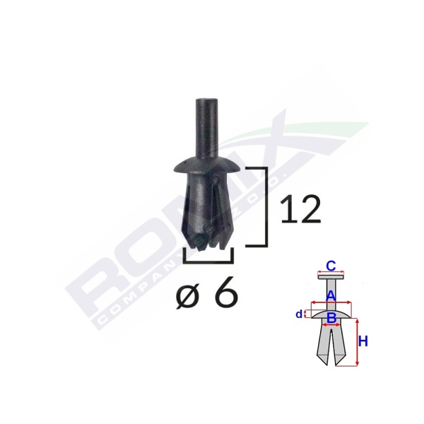 Clips Fixare Elemente Exterioare Pentru Opel 8x12mm - Negru Set 10 Buc  Romix A12710-RMX