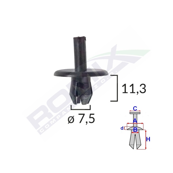 Clips Fixare Pentru Alfa Romeo/fiat 7.5x11.3mm - Negru Set 10 Buc  Romix A16860-RMX