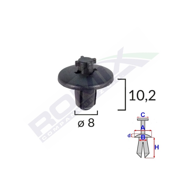 Clips Fixare Elemente Roata Pentru Citroen/peugeot 8x10.2 - Negru Set 10 Buc  Romix A20001-RMX