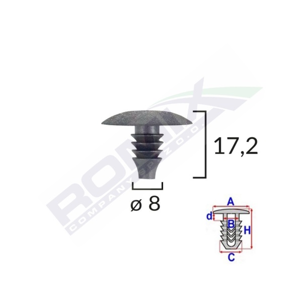 Clips Tapiterie Pentru Vag 8x17.2mm - Negru Set 10 Buc  Romix A82001-RMX