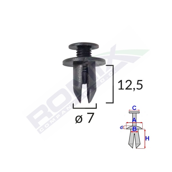 Clips Fixare Pentru Honda Subaru Toyota 7x12.5mm - Negru Set 10 Buc  Romix B14697