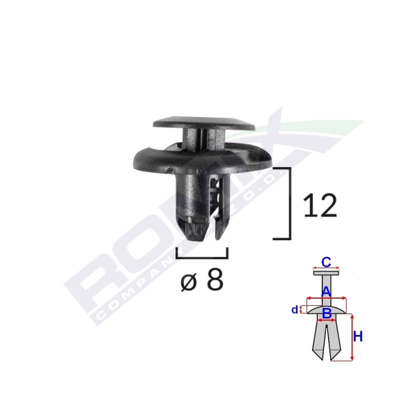 Clips Fixare Elemente Roata Pentru Honda/mitsubishi 8x12mm - Negru Set 10 Buc  Romix B19239-RMX