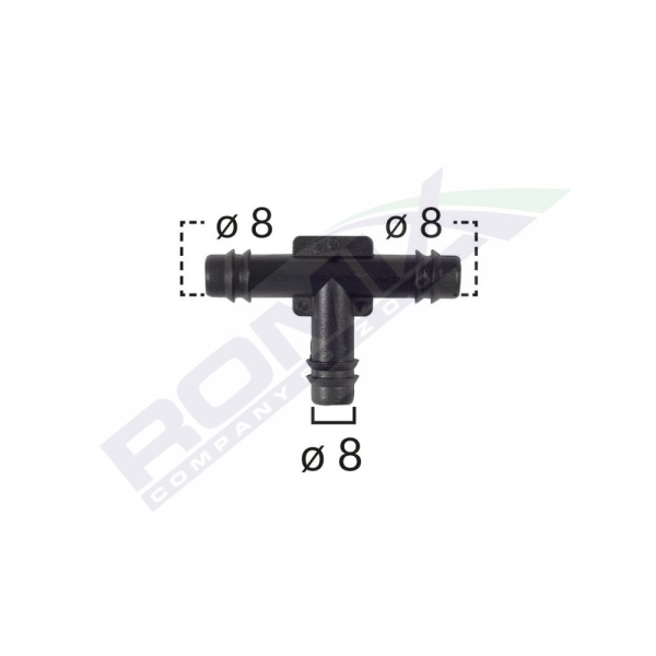 Conector Furtun Teu Universal 8mm - Negru Set 5 Buc  Romix B21102-RMX