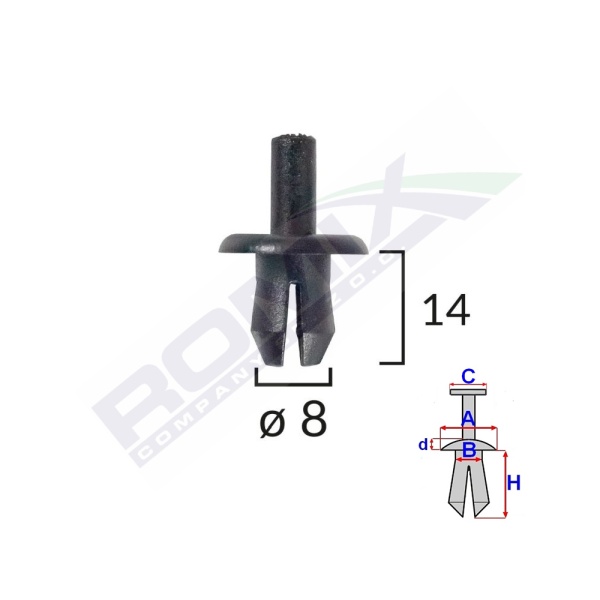 Clips Fixare Volvo 8x14mm - Negru Set 10 Buc  Romix B25678-RMX