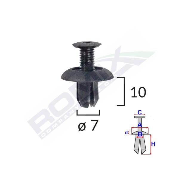 Clips Fixare Honda/mitsubishi 7x10mm - Negru Set 10 Buc  Romix B25700