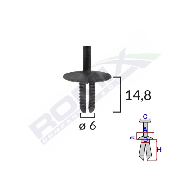 Clips Fixare Pentru Bmw 6x14.8mm - Negru Set 10 Buc  Romix C10006-RMX