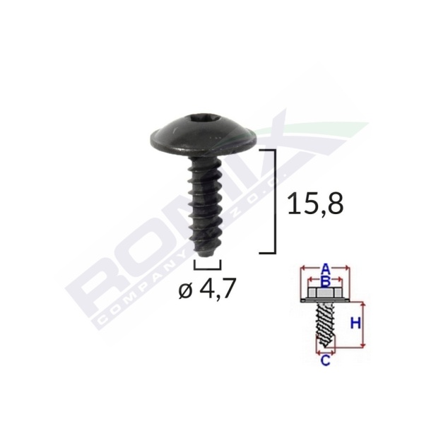 Surub Fixare Elemente Roata Pentru Vag 4.7x15.8mm - Negru Set 10 Buc  Romix C10022-RMX