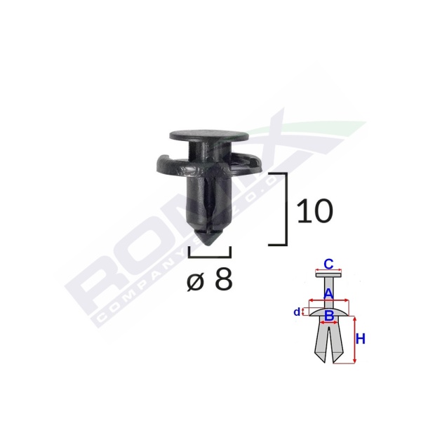 Clips Fixare Pentru Nissan/toyota/lexus/suzuki 8x10mm - Negru Set 10 Buc  Romix C10077-RMX