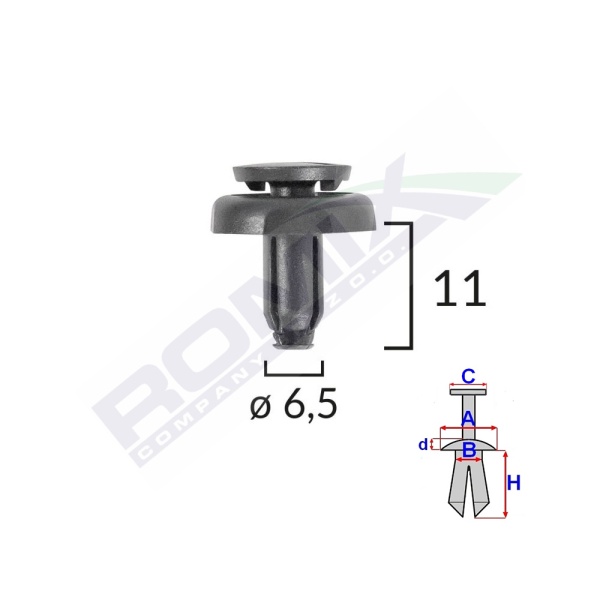 Clips Fixare Pentru Toyota6.5x11mm Negru Set 10 Buc  Romix C60549-RMX