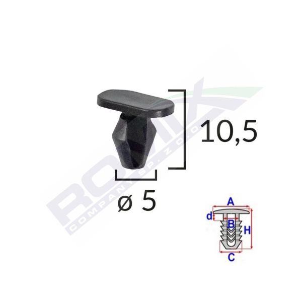 Clips Pentru Garnituri Peugeot, Citroen 5x10.5mm Negru Set 10 Buc  Romix C60595-RMX