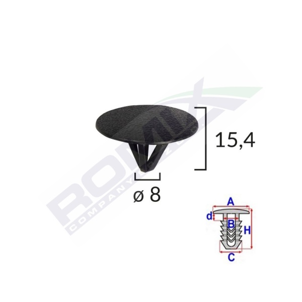 Clips Fixare Protectie Motor Pentru Hyundai, Kia 8x15.4mm Negru Set 10 Buc  Romix C60638-RMX