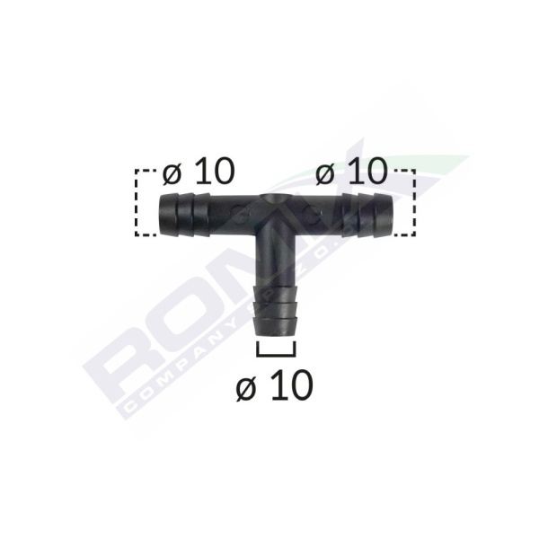 Conector Teu Furtun Conducte Universal 10mm - Negru Set 5 Buc  Romix C60651-RMX