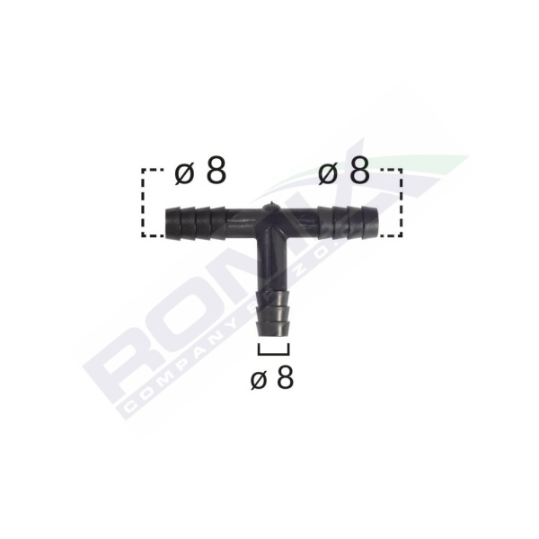 Conector Teu Furtun Conducte Universal 8mm - Negru Set 5 Buc  Romix C70109-RMX