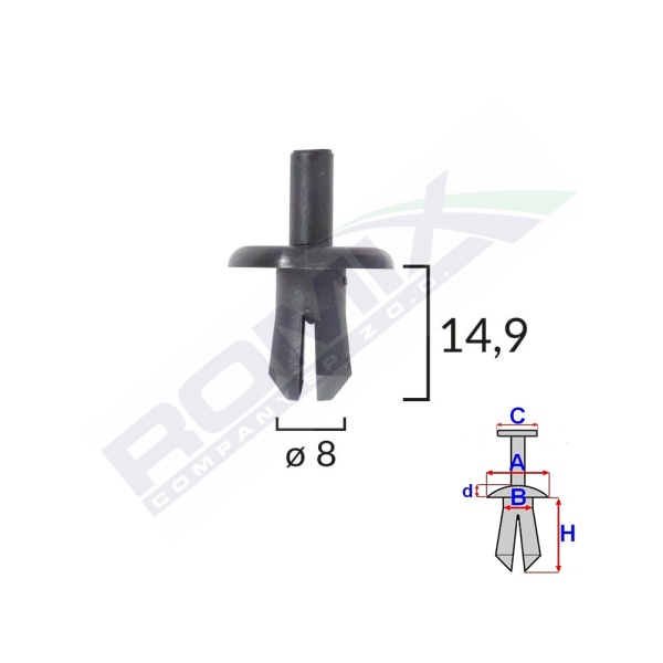 Clips Fixare Pentru Audi, Mercedes, Opel 8x14.9mm Negru - Set 10 Buc  Romix C70310-RMX