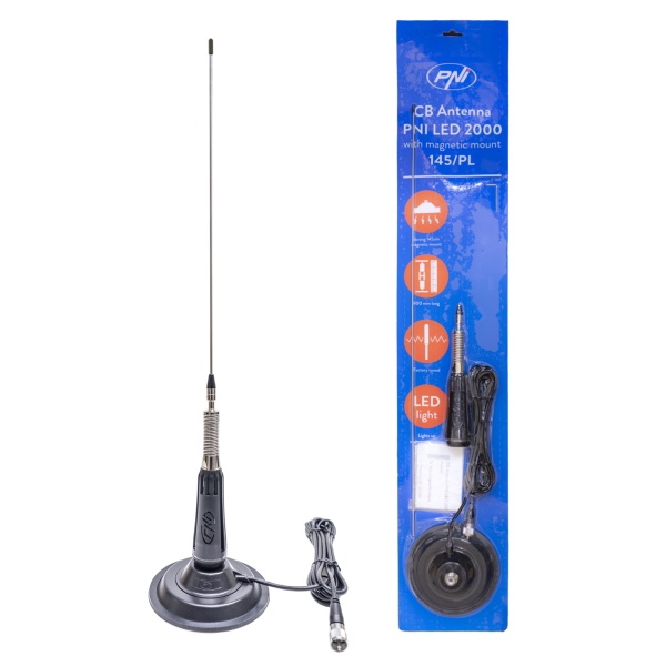 Antena Cb Pni Led 2000, Lungime 90 Cm, Iluminare In Timpul Emisiei, Cu Magnet Inclus  PNI-LED20-BM