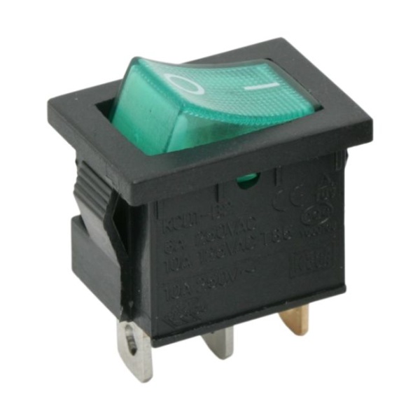 Interupator basculant 1 circuit 6A-250V OFF-ON, lumini de verde 09019ZO