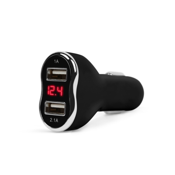 MNC - Adaptor de încărcare cu conectare la bricheta auto - 2 x USB, cu voltmetru şi ampermetru - Negru 55054BK