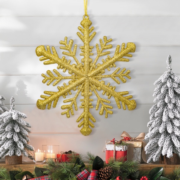 Ornament de Crăciun - cristal de gheață auriu - 29 x 29 x 1 cm 58519B