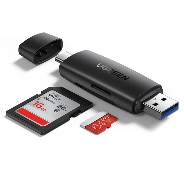 Adaptor Ugreen Cititor De Carduri SD / Micro SD (USB-A / USB-C) Negru (CM304)  80191-UGREEN