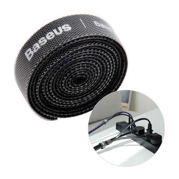 Curele Cu Cârlig și Buclă Baseus Rainbow Circle - Organizator Cablu Velcro Cu Bandă Velcro 1m Negru (ACMGT-E01) 