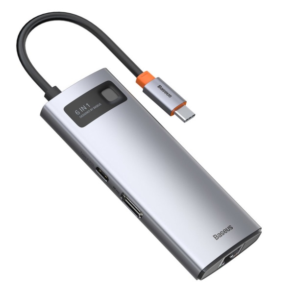 HUB Multifuncțional Baseus Metal Gleam 6 în 1 USB Tip C - USB Tip C Putere De Livrare 100 W / HDMI 4K 30 Hz / 3x USB 3.2 Gen 1 / RJ45 1 Gbps (CAHUB-CW0G) 
