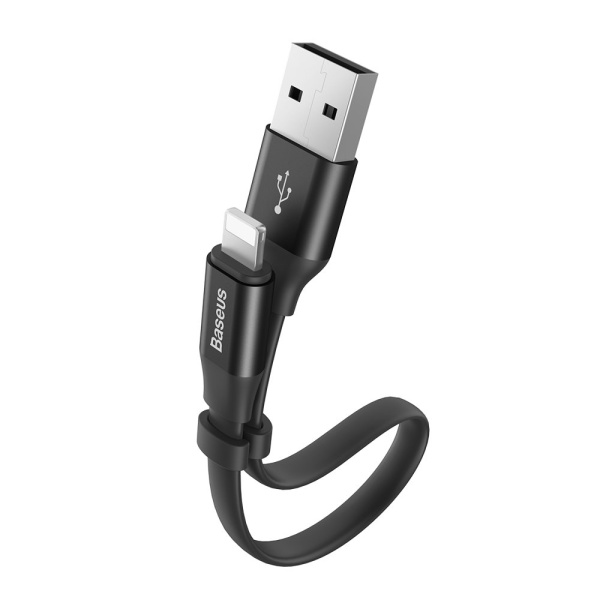 Cablu USB / Lightning Portabil Baseus Nimble Plat Cu Cataramă 2A 0,23M Negru (CALMBJ-B01) 