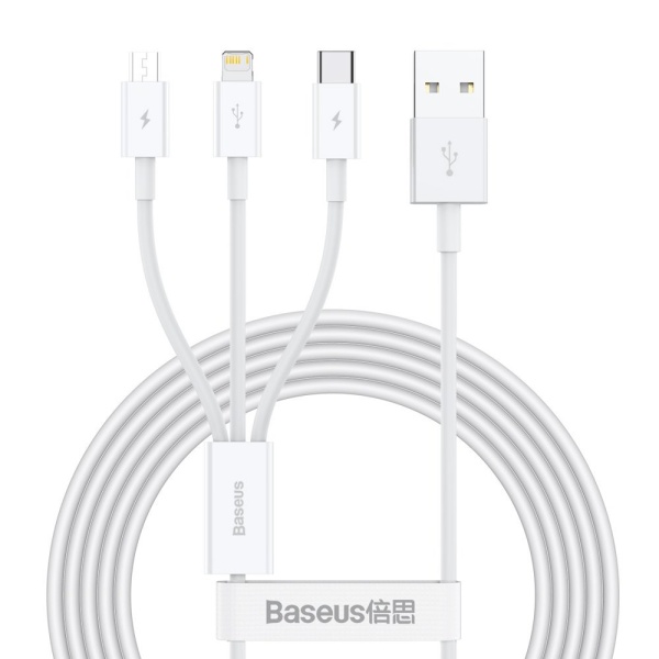 Cablu USB Baseus Superior 3in1 - Lightning / USB Tip C / Micro USB 3,5 A 1,5 M Alb (CAMLTYS-02) 