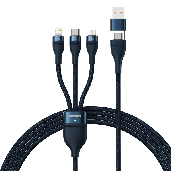 Cablu USB Tip C / USB Tip A Baseus Flash Series II - USB Tip C / Lightning / Micro USB 100 W 1,2 M Albastru (CASS030103) 