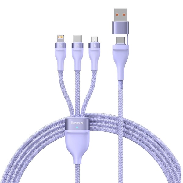 Cablu USB Tip C / USB Tip A Baseus Flash Series II - USB Tip C / Lightning / Micro USB 100 W 1,2 M Violet (CASS030105) 