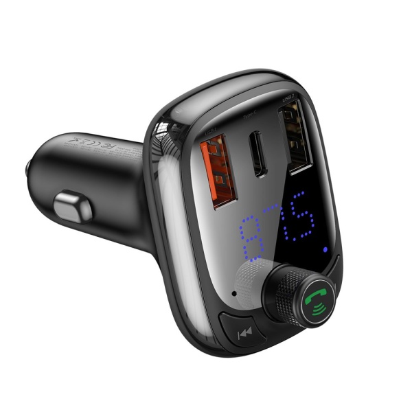 Transmițător FM Baseus Încărcător Auto Bluetooth 5.0 PPS Încărcare Rapidă QC4.0 Livrare Energie USB Tip C / Micro SD 5A 36W Negru (CCTM-B01) 