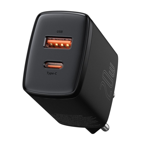 Încărcător Compact Rapid USB / USB Tip C Baseus 20W 3A Putere De Livrare Quick Charge 3.0 Negru (CCXJ-B01) 