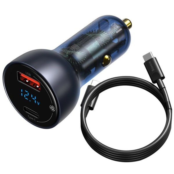 Încărcător Auto Baseus USB / USB Tip C 65 W 5 A SCP Quick Charge 4.0+ Power Delivery 3.0 Display LCD Gri (TZCCKX-0G) 