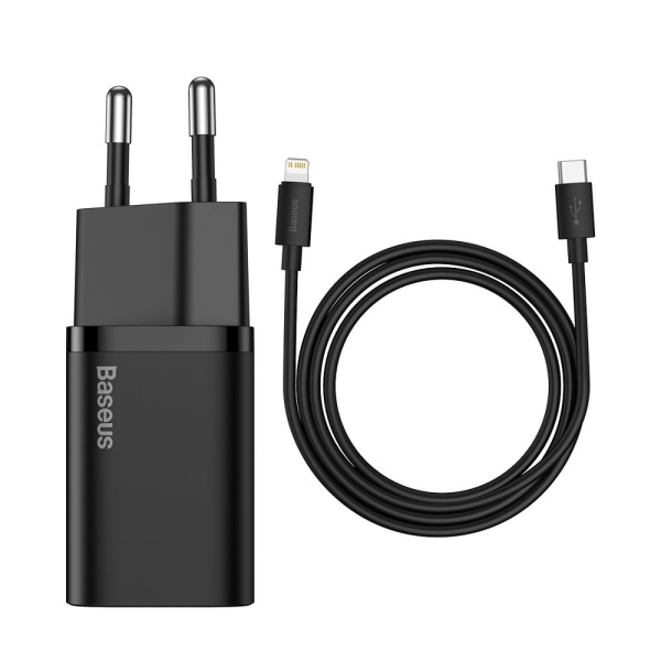 Încărcător Rapid Baseus Super Si 1C USB Type C 20W Power Delivery + Cablu USB Tip C - Lightning 1m Negru (TZCCSUP-B01) 