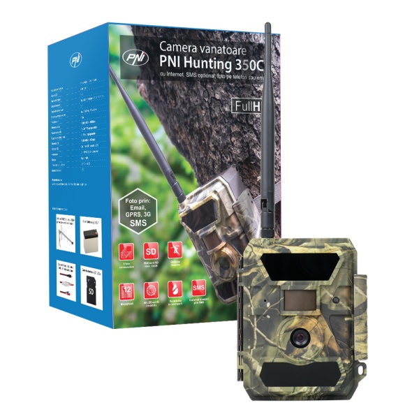 Camera vanatoare PNI Hunting 350C 12MP cu Internet 3G, SMS, transmite foto la miscare pe telefon, email, FTP, full HD 1080P, Night Vision, 58 leduri invizibile pentru animale PNI-HUNT350C