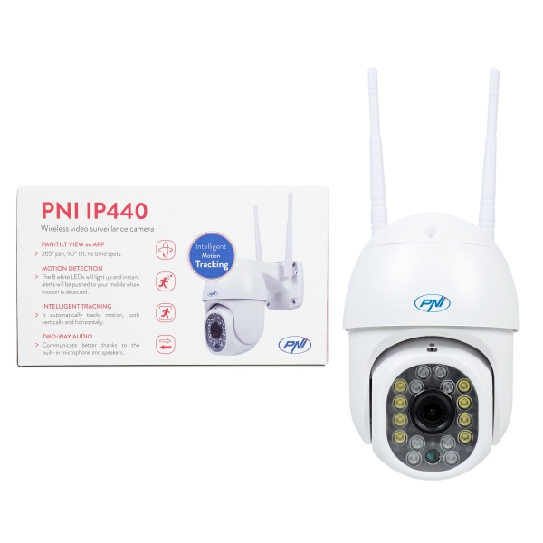 Camera supraveghere video wireless PNI IP440 WiFi PTZ, 4MP, zoom digital, slot micro SD, stand-alone, alarma detectie miscare, urmarire miscare PNI-IP440