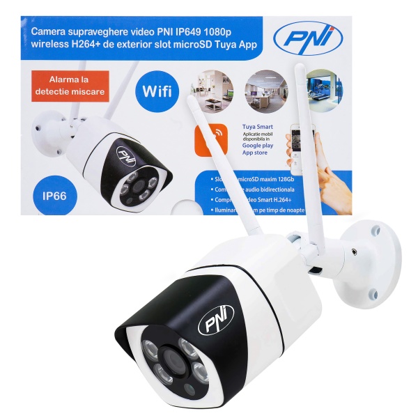 Camera supraveghere video PNI IP649 cu IP, 2MP 1080P, WiFi, slot card micro SD, compatibila cu aplicatia Tuya Smart PNI-IP649