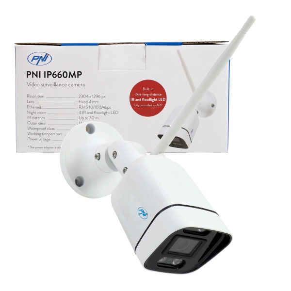 Camera supraveghere video PNI IP660MP 3MP, wireless, cu IP, de exterior si interior, doar pentru kit PNI House WiFi660 PNI-IP660MP