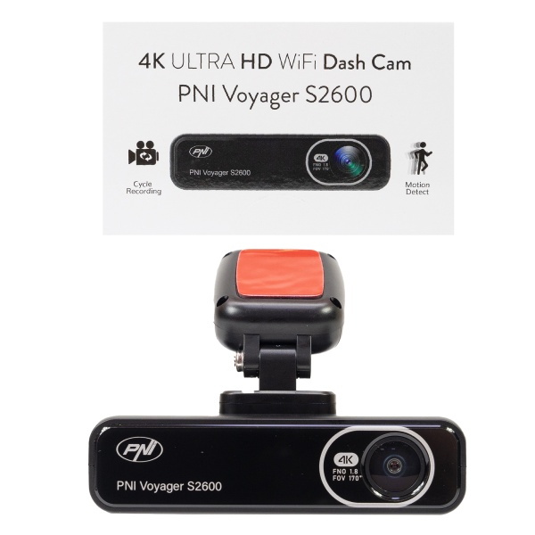 Camera auto DVR PNI Voyager S2600 WiFi 4K Ultra HD, fara display, functie Monitorizare parcare, G-sensor, inregistrare video si audio, alimentare 12V/24V PNI-S2600