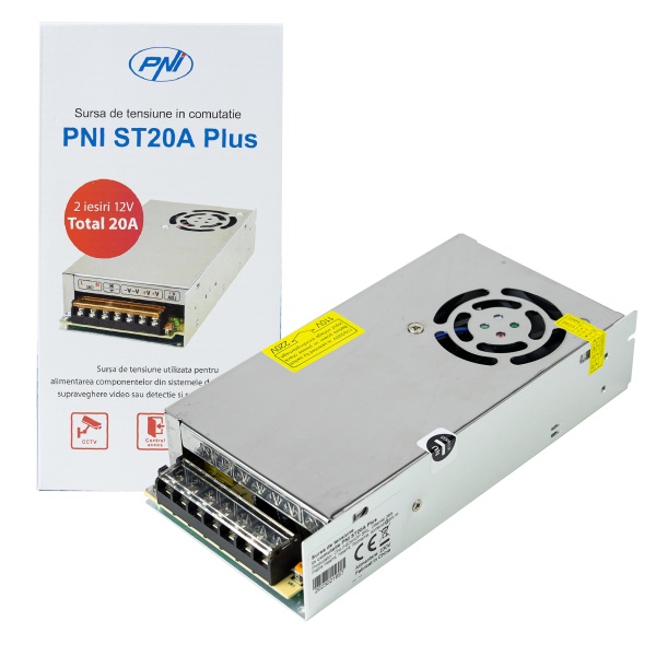Sursa de tensiune in comutatie PNI ST20A Plus 12V 20A stabilizata pentru sisteme de supraveghere PNI-ST20AP