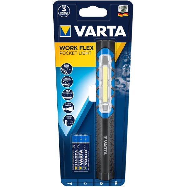 Lanterna Varta Work Flex Pocket Light Plastic Cu Invelis Cauciuc Negru 30502912