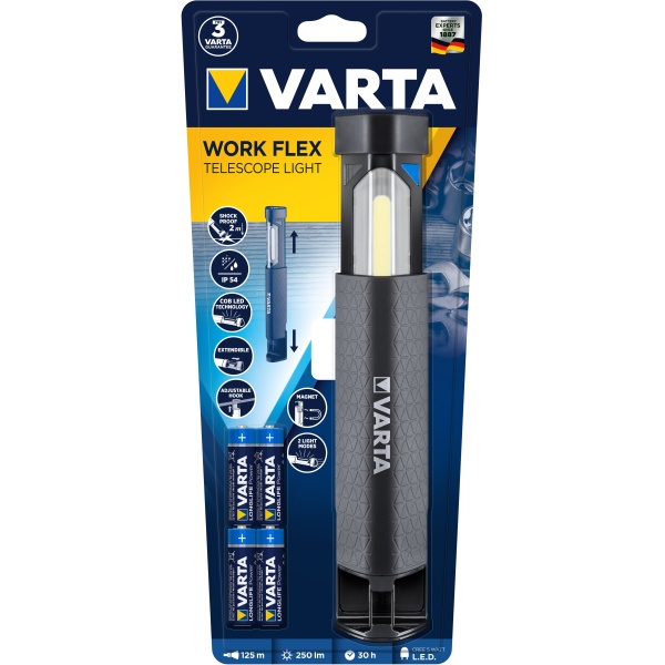 Lanterna Varta Work Flex Telescop Light Plastic Cu Invelis Cauciuc Negru 30502914